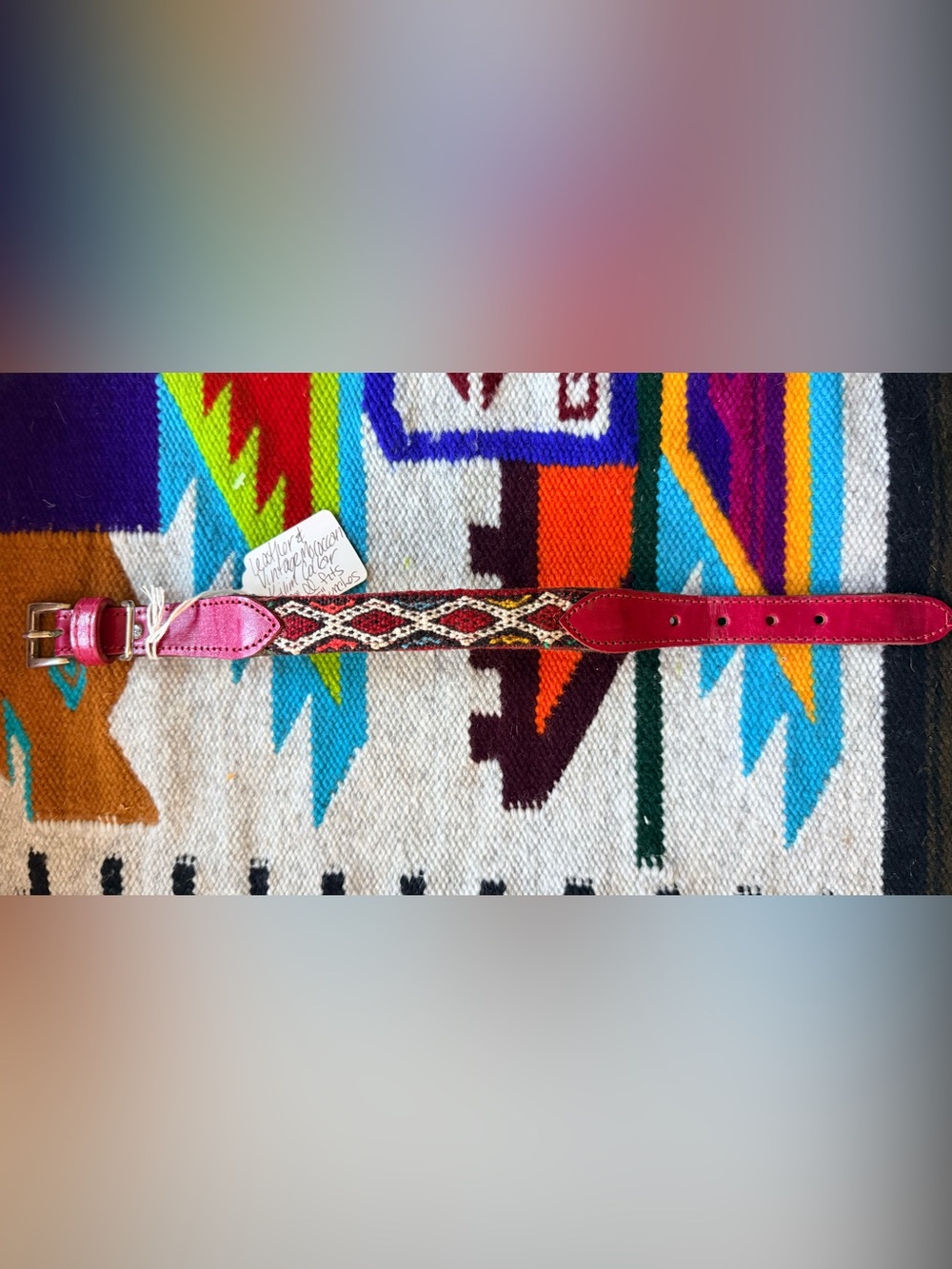 NWT FUCHSIA LEATHER KILIM DOG COLLARS, SMALL, 16”TOTAL LENGTH